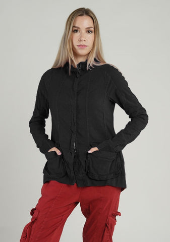Rundholz Black Label Linen Blend Zippered Jacket in Black