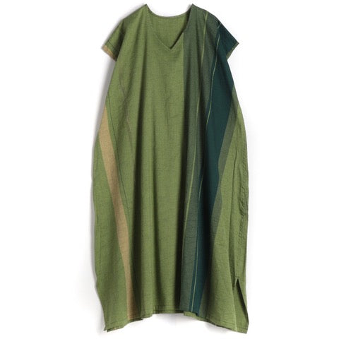 TAMAKI NIIME Cotton Cap Sleeve V-Neck Dress - #10 Green Storm