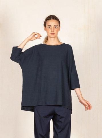 MAMA Textured Cotton Top in Blue