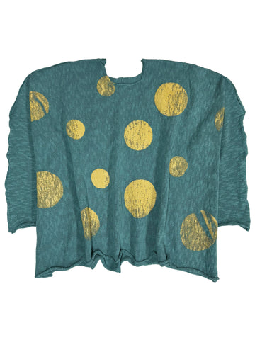 PAPER TEMPLES Pullover - Teal with Gold Polka Dots