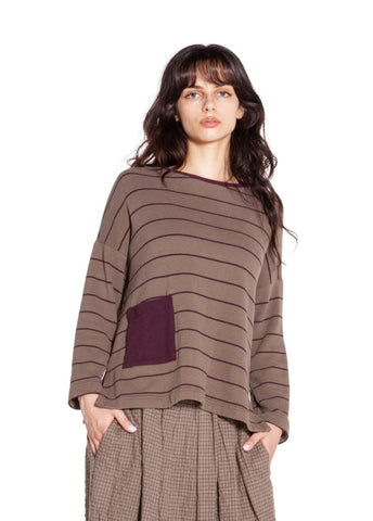 MAMA B Striped Pocketed Top in Wine