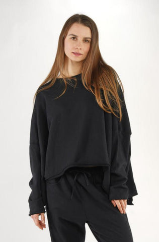 BLACK LABEL Cropped Pocketed Sweatshirt in Black