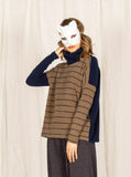 MAMA B - Boxy Cowl Neck Top in Blue Stripes