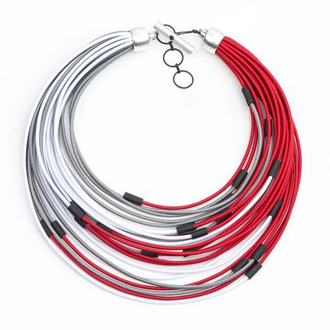 CHRISTINA BRAMPTI Multi Strand Cord Necklace with Metallic Accents - Red Mix