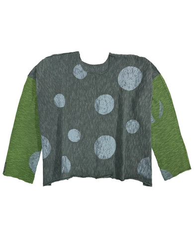 PAPER TEMPLES Boxy Sweater  - Charcoal/Green with Tonal Dot Print
