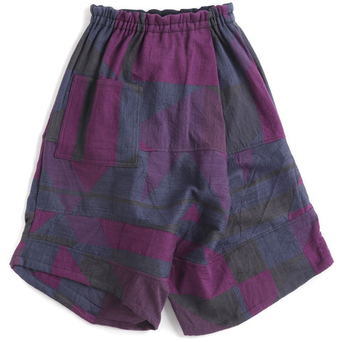 Tamaki Niime Oriori Weave Drop Rise Cotton Pant - Violet, Steel and Blue Abstraction