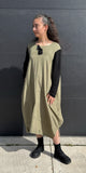 Moyuru Asymmetric Dress in Olive and Black