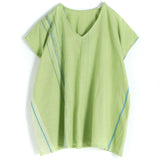 Tamaki Niime Striped V-Neck Cap Sleeve Flared Top - Sour Candy