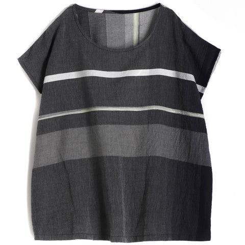 Tamaki Niime Striped Cap Sleeve Top - #22 Grey Field