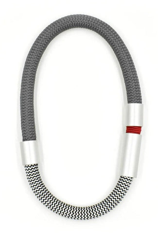 CHRISTINA BRAMPTI Cord Loop Necklace with Aluminum Beads - Silver and Red