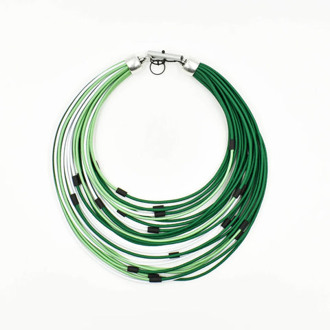 CHRISTINA BRAMPTI Multi Strand Cord Necklace with Metallic Accents - Green Mix
