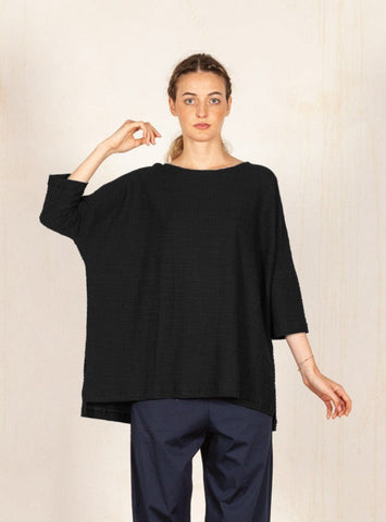 MAMA Textured Cotton Top in Black