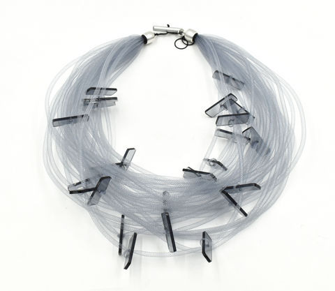 CHRISTINA BRAMPTI Mesh Collar with Acrylic Accents - Grey