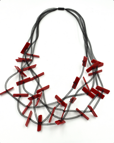 CHRISTINA BRAMPTI Black Mesh and Red Acrylic Necklace