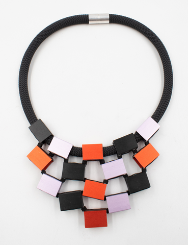 CHRISTINA BRAMPTI Cord Collar with Aluminum Box Beads - Orange/Black/Lilac