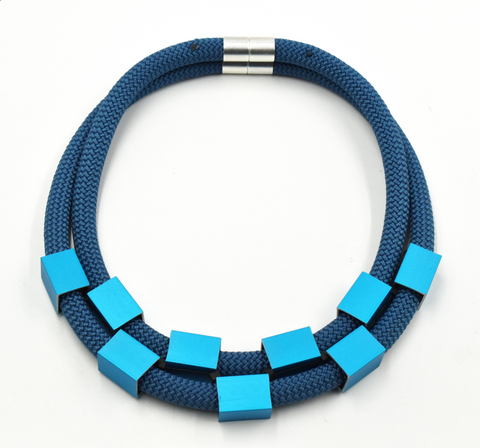 CHRISTINA BRAMPTI Double Cord Collar with Aluminum Box Beads - Electric Blue