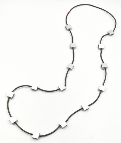 CHRISTINA BRAMPTI Long Rubber Necklace with Aluminum Beads - Silver and Pink