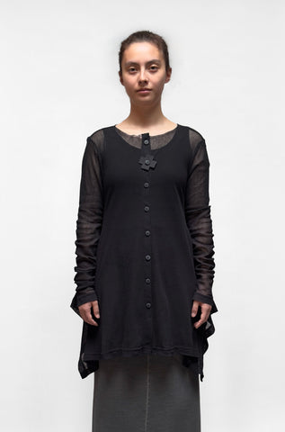 PLU Flared Cotton Mesh Cardigan in Black