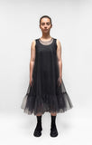 PLU Gathered Mesh Dress in Black