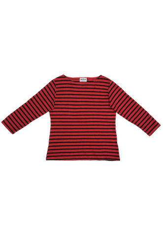 MOTION Boat-neck 3/4 Sleeve Striped Tee