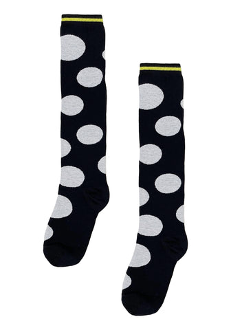 MAMA B - Cotton and Cashmere Knee Socks - Black with White Dots