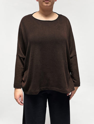 MAMA B Cozy Boxy Round Neck Top in Umber