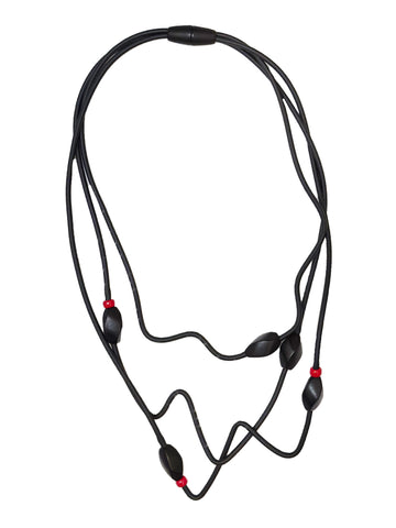 SAMUEL CORAUX Squiggle and Wood Accents Necklace - Black/Red