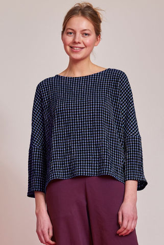 Elemente Clemente Boatneck Top in Blue Check