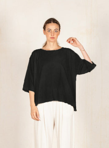 Mama B Relaxed Cotton Tee in Black