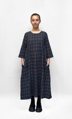 MAMA B - Relaxed Cotton Dress in Blue Check