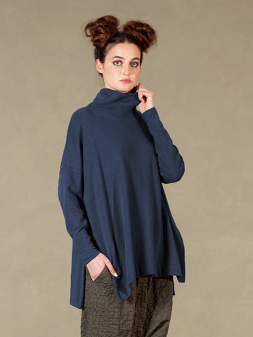 MAMA B Cozy Knit Ribbed Turtleneck Sweater in Blue