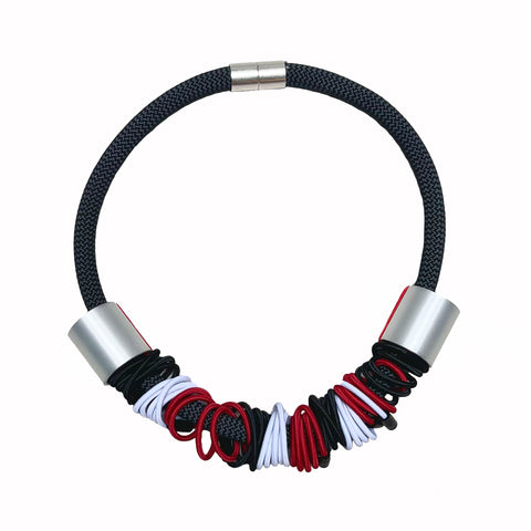 CHRISTINA BRAMPTI Cord and Elastic Ring Necklace - Red