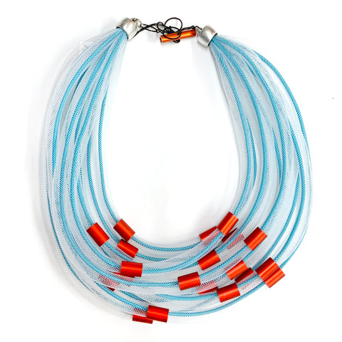 CHRISTINA BRAMPTI Mesh Collar with Aluminum Accents - Cyan and Orange