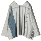 Tamaki Niime Raglan Sleeve Round Neck Top -#01 Grey and Blue Stripes